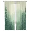 Simple Woods Green Trees Tulle Voile Curtains Bedroom Hotel Home Decor Living Room Chiffon Printed Drapes Light Filtering Polyester Area Window