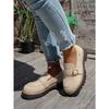 Women's Large Size Suede British Style Chunky Heel Thick Sole Retro Loafers.