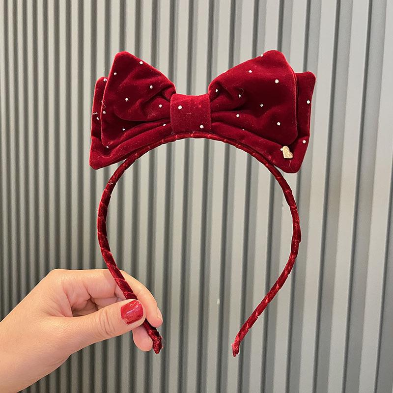 

Детский комплект из заколки-бантика и повязки цвета красного вина - головной убор осень/зима для девочек