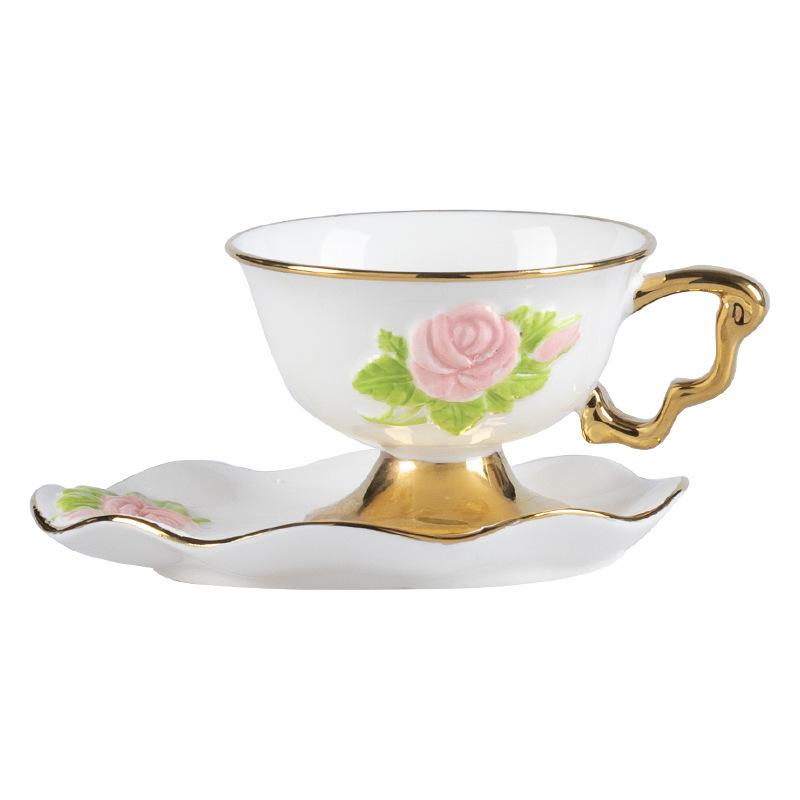 Ceramic Coffee Cup And Saucer Set Afternoon Tea Coffee Cup Household Coffee Cup And Saucer Creative Hand Color Relief Coffee Cup And Saucer