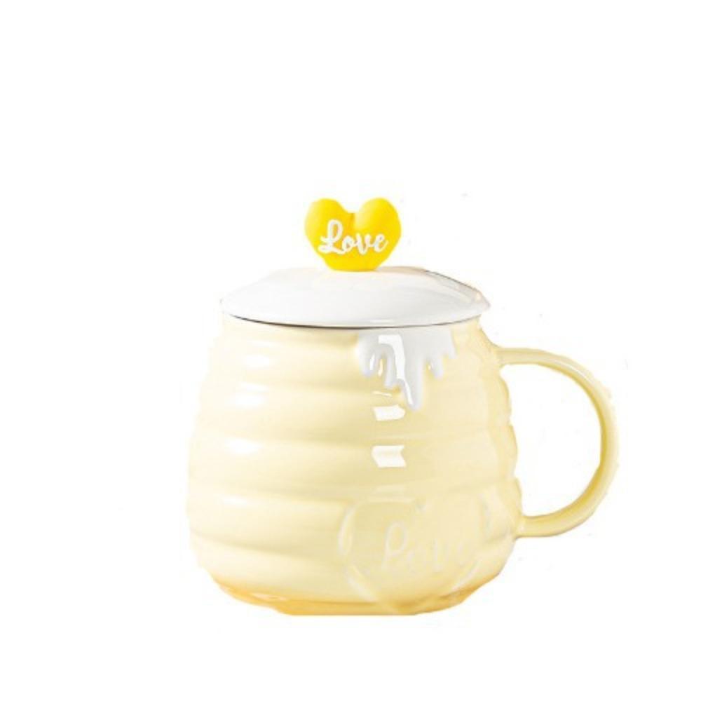 Cute Little Bee Ceramic Mug with Lid Spoon Coffee Cup Student Children Breakfast Milk Drinking Cup