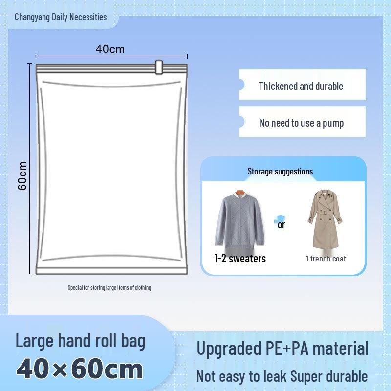 Transparent Blue Edged Travel Vacuum Compression Bag for Clothes - Moisture-Proof & Thickened