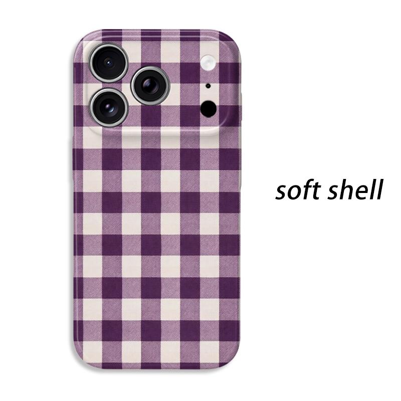 Classic Violet Gingham Plaid Checker Pattern Graphic Art Film Aesthetic Protective Shockproof Bumper Phone Case Cover For iPhone 14 15 16 Pro Max Plus