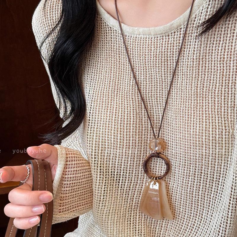 New Chinese retro smudge long necklace female niche design sweater chain hanging neck