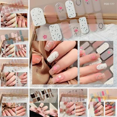 14 Streifen Gel-Nagelsticker Full Cover Halbgehärtete Gel-Nagellackstreifen Floristische Nagelkunst-Sticker DIY-Nagelkunstherstellung