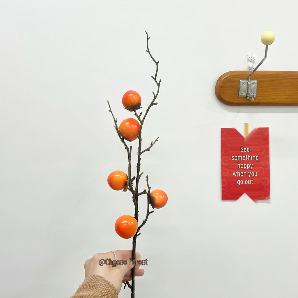 Artificial Floral Arrangement: Red Persimmon & Winterberry for Living Room or New Year Décor