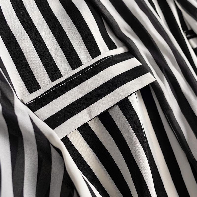 Women's Spring Black and White Striped Long-sleeved Shirt Temperament Elegant Commuter Chiffon Tops