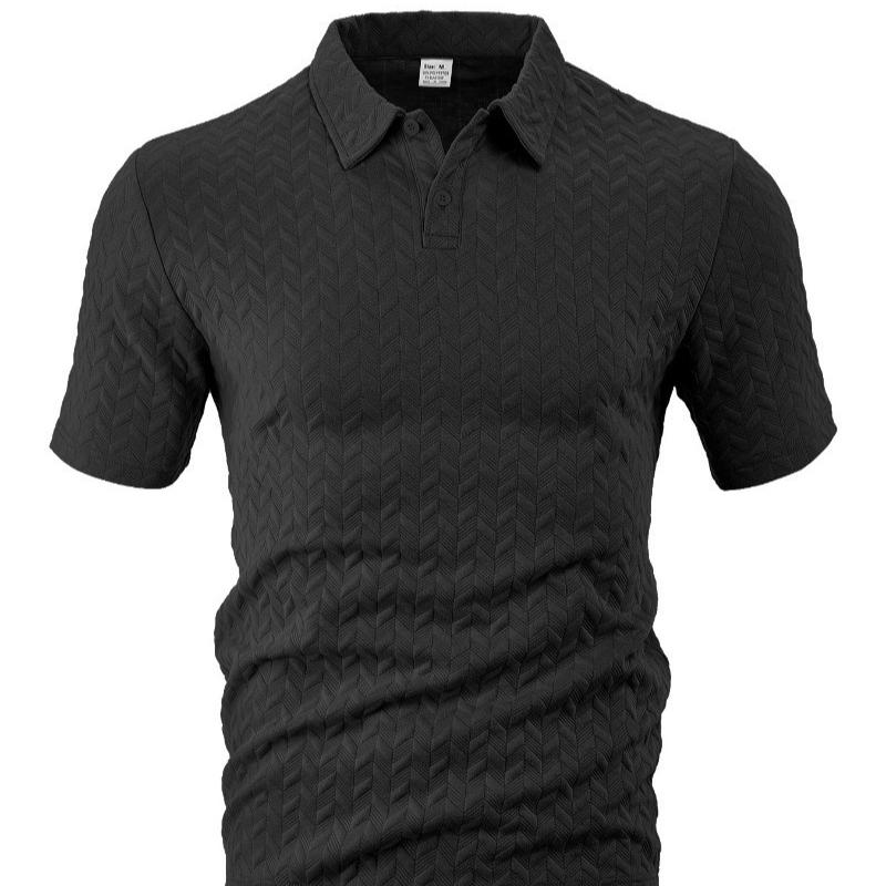 Thin, Breathable, Sweat-wicking, Loose-fitting, Casual, Solid Color Jacquard Men's Short-sleeve Polo Shirt