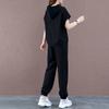 Women's Casual Sports Suit Summer New Solid Color Loose Hooded Short Sleeved Sweater Pants Two Piece Set Plus Size Outfits
