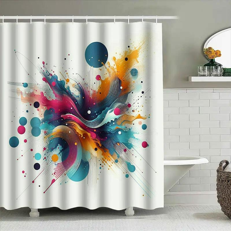 Colorful Splash Print Shower Curtain Waterproof Bathroom Decor White / Multicolored