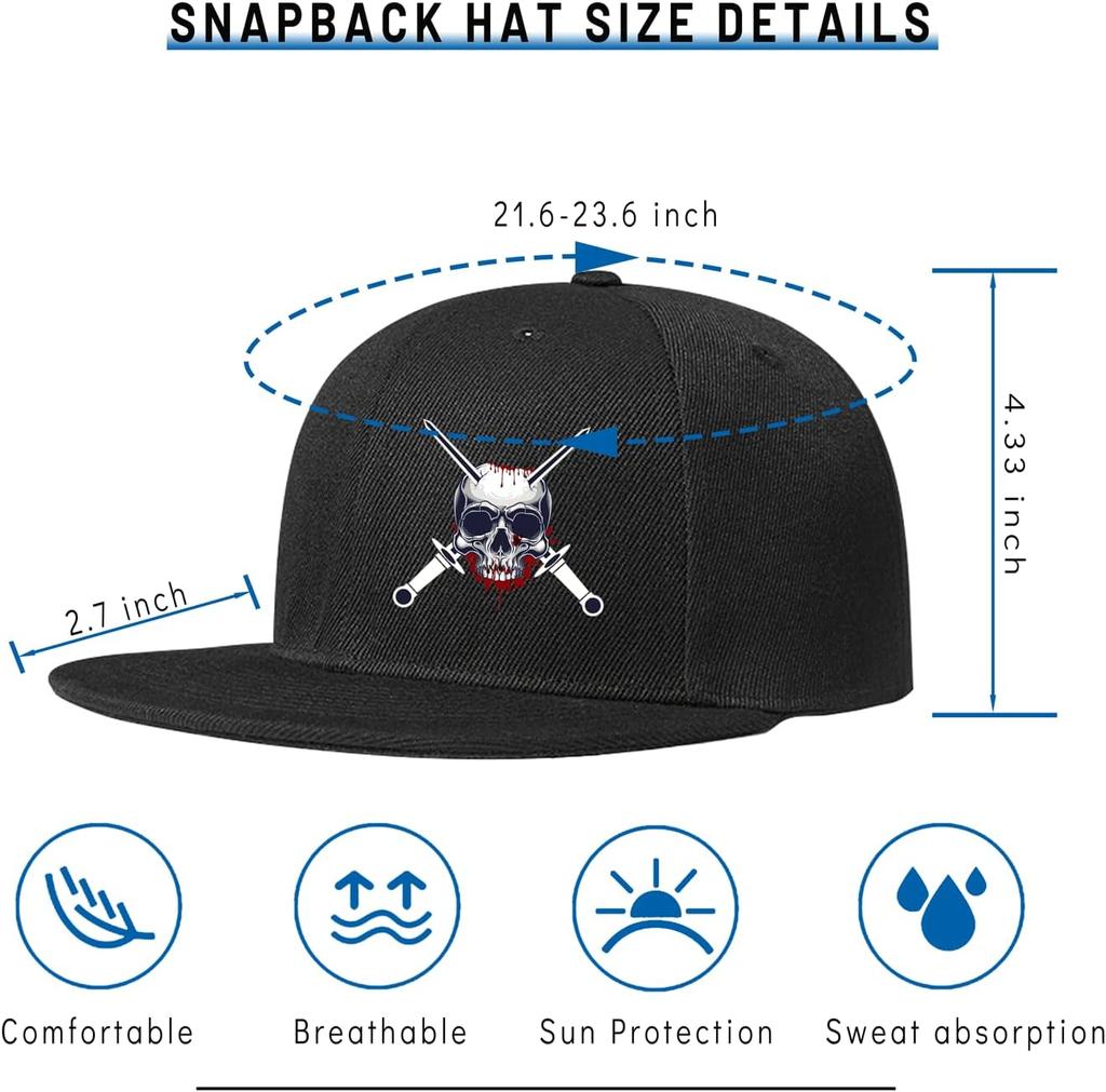 Skull With Crossed Swords Graphic Snapback Hat Adjustable Flat Brim Trucker Cap for Men Boys