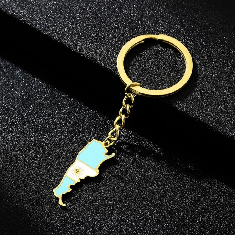 Argentina Map Flag Keychain Stainless Steel Charm Keyring Remembrances Jewelry