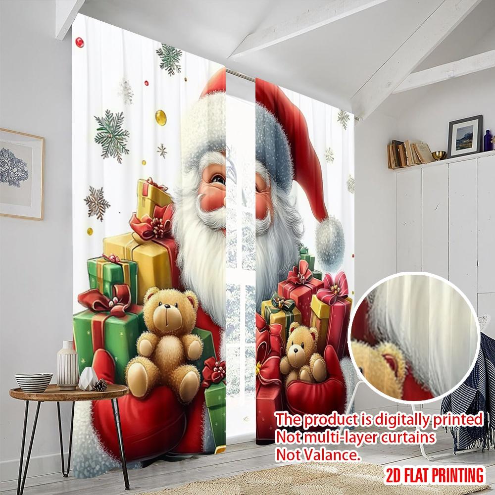 2pcs,2D Plane Printing Minimalist Curtains Santa Claus Merry Christmas Gift (3) Versatile Fabric (without Rod) Gifts for Bedroom