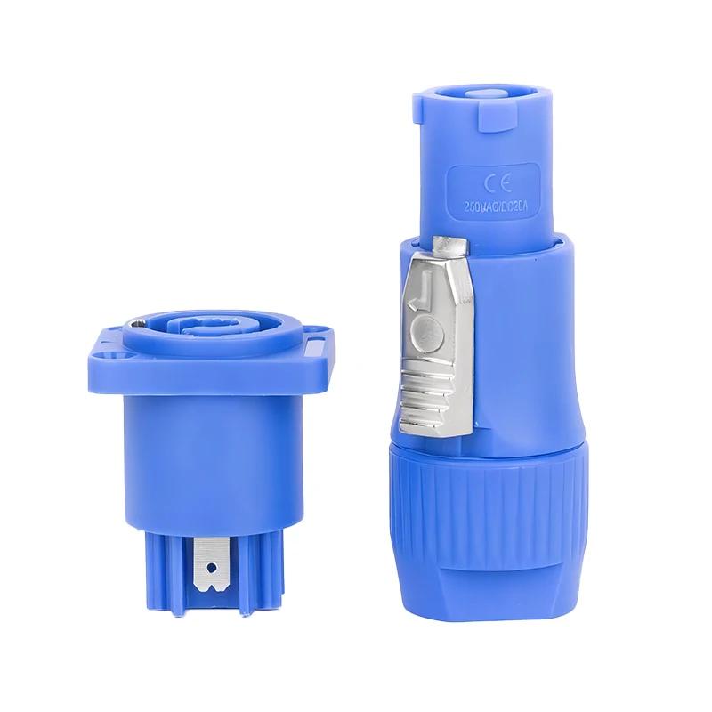 NAC3FCA NAC3FCB 3Pin Power Connector LED Speakon Male Plug Blue (Input)+White (Output) Plug+Female Socket 20A 250VAC