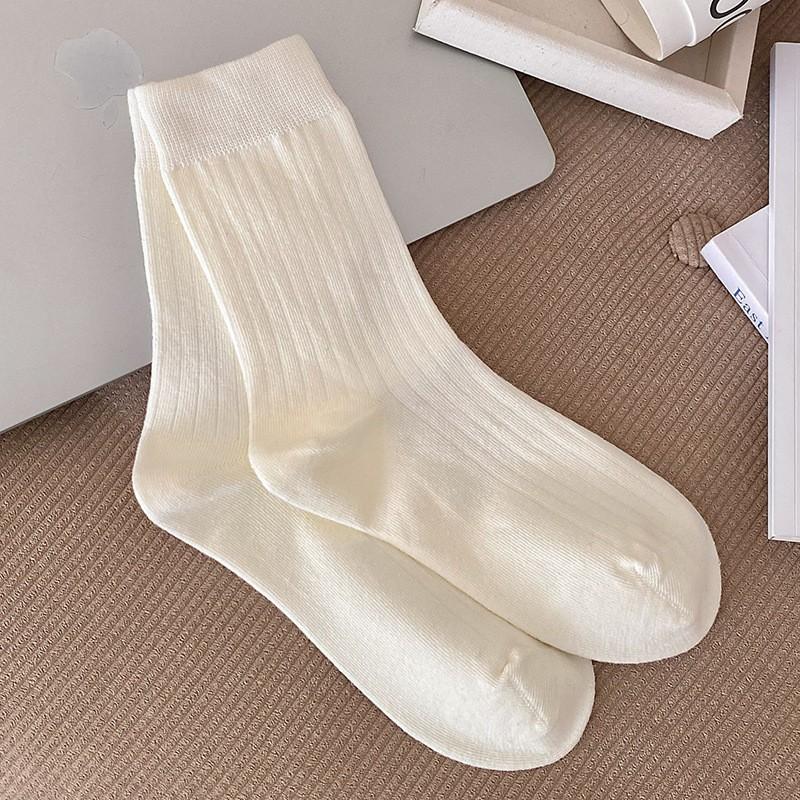 White Socks Pure Cotton Stacking Socks Spring And Autumn Thin Versatile Boneless Confinement Socks Solid Color Cotton Medium Tube Socks Women