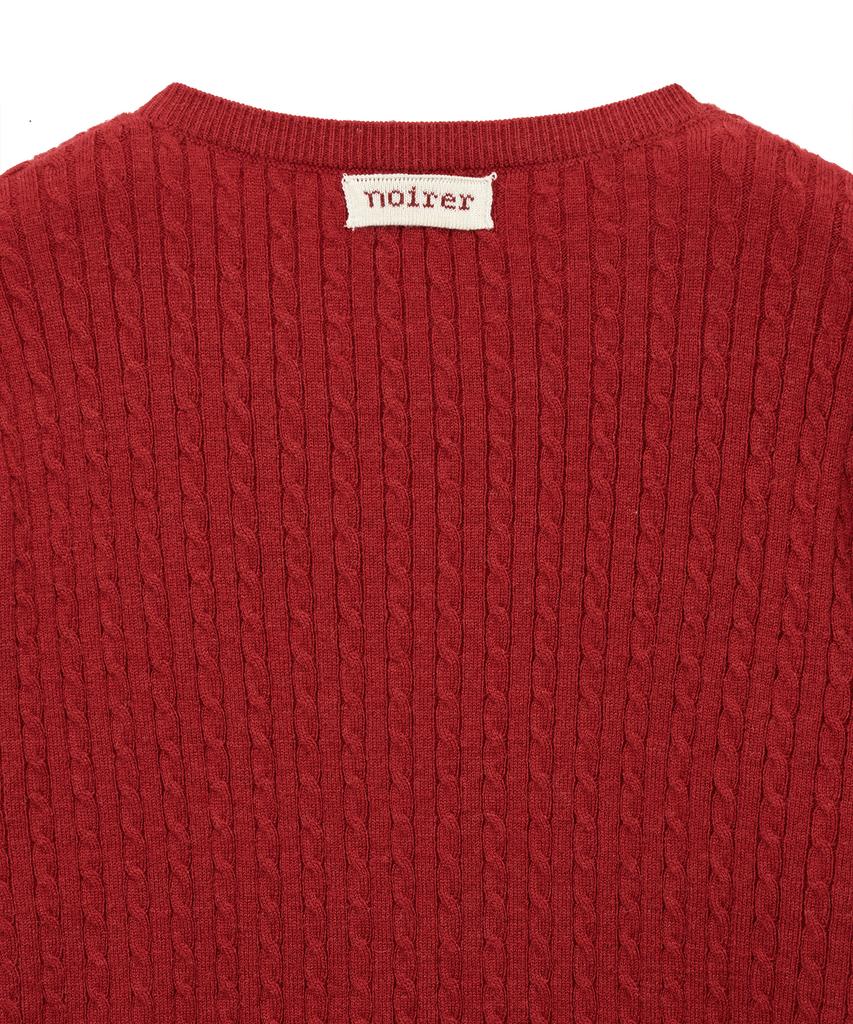 NOIRER FOR WOMAN Layered Henley Neck Signature Cable Knit (Red)