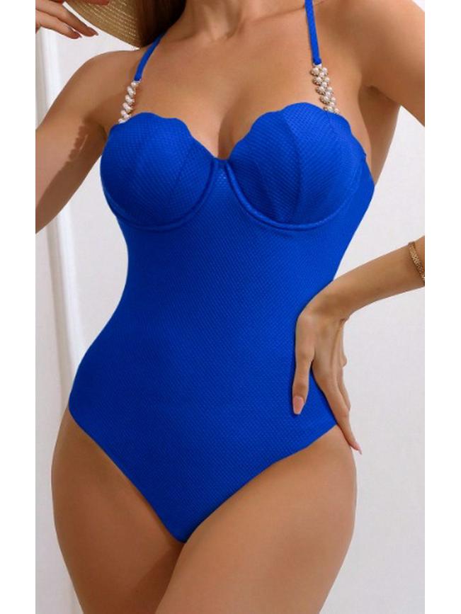 

Элегантный однотонный слитный купальник для женщин - Сексуальная и изысканная пляжная одежда Large синий