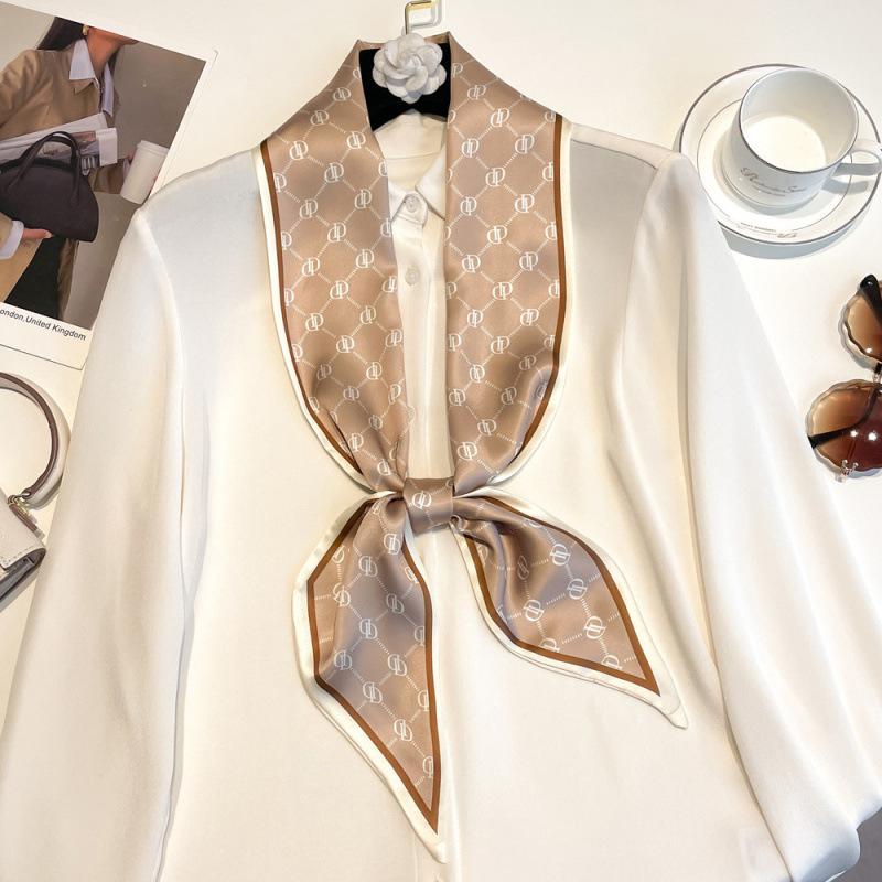 New Summer Small Long Striped Silk Scarf for Women with Versatile Extra Long Hair Strap Scarf Korean Diamond Strap Streamer