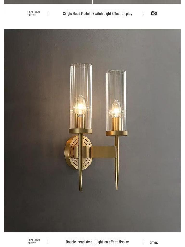 Nordische Luxus Glas- und Kupfer-Wandleuchte für Schlafzimmer oder Wohnzimmer