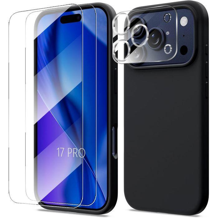 Coque Silicone - BOOLING - pour iPhone 17 Pro - Anti-Rayures Noir - 2 Verres Trempés + Protection Caméra