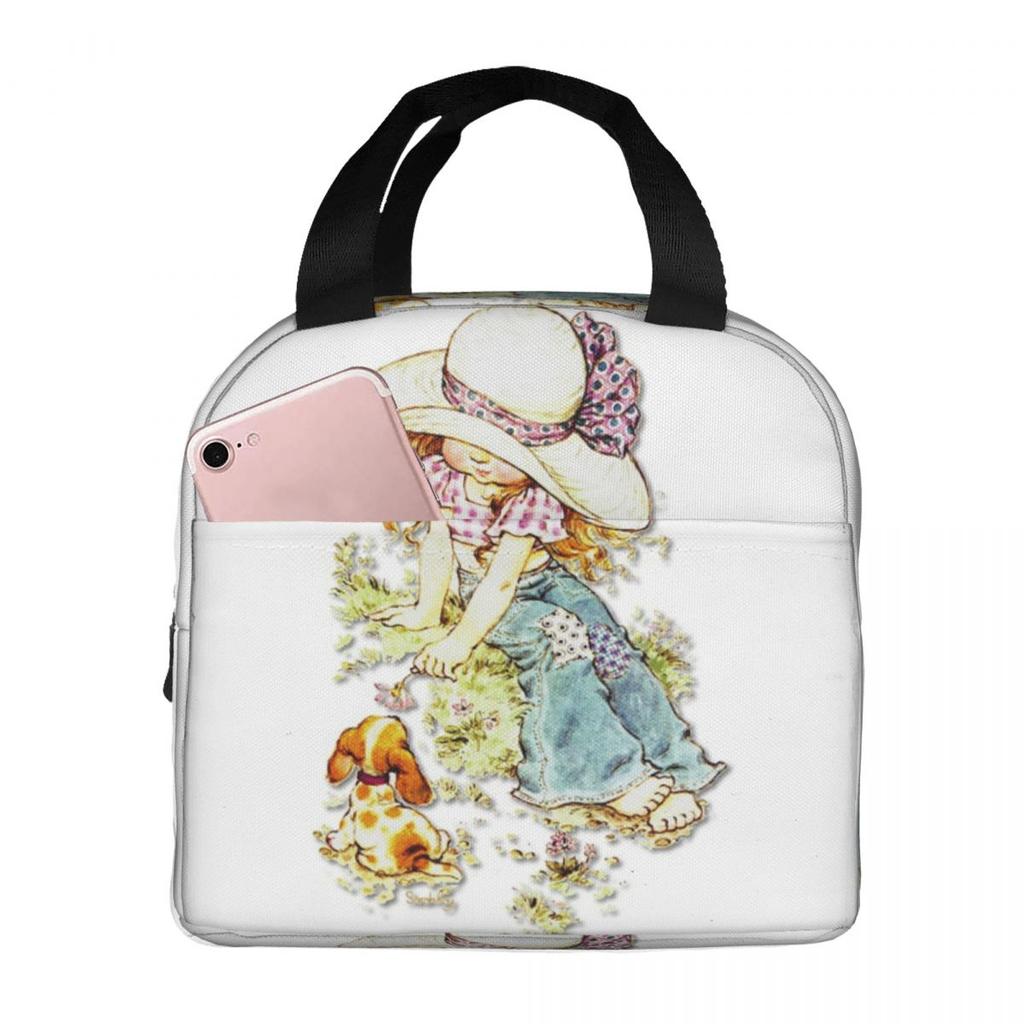 Sarah Kay Swing Girl Cartoon Insulated Lunch Bag for Women Kids Leakproof Food Boxes Thermal Lunch Box Tote