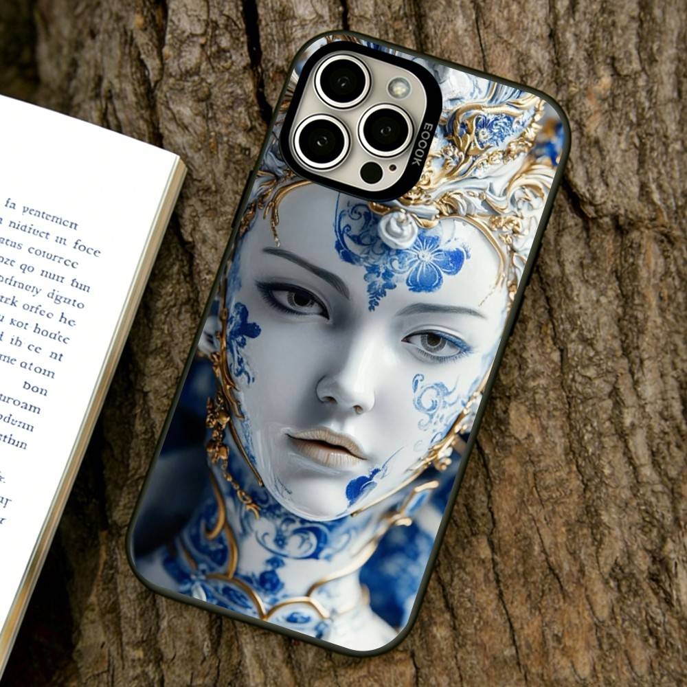 

Fractured Celadon Porcelain Phone Case For iPhone 17,16,15,14,13,12,11 Plus,Pro Max,XS,Colored Silver Plated Inside Cover iPhone14Pro