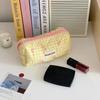 Large Capacity Lattice Cosmetic Bag with Zipper Korean Style Cute Storage Bag Colorful Bow Pattern Portable Makeup Bag Outdoor