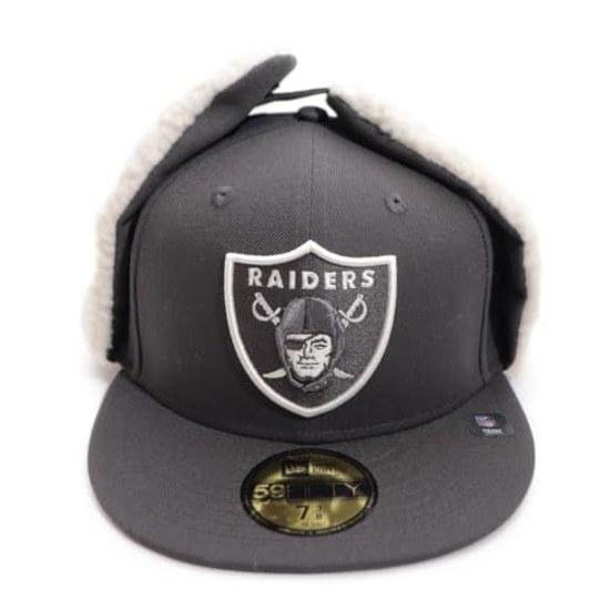 Era 59FIFTY Dog Ear Las Vegas Raiders Dark Pewter Cap Hat Unisex Flap Muff (JP Numeric Size 58.7 cm