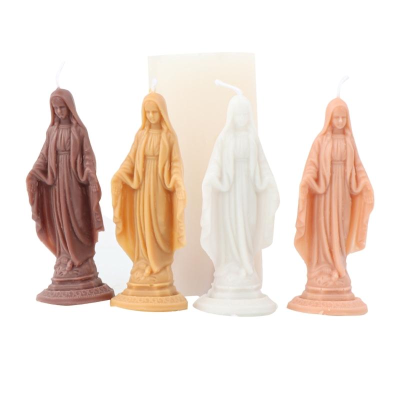 Silicone Candle Mold, Virgin Maria Sculpture Epoxy Gypsum Mould Home Decorations for DIY Handcrafts Resin Plaster Molds
