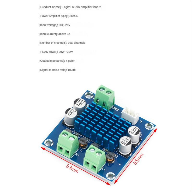 LITE-2X TPA3110 30W+30W 2.0 Channel Digital Stereo Audio Power Amplifier Board DC 8-26V 3A C6-001 XH-A232 With Terminal