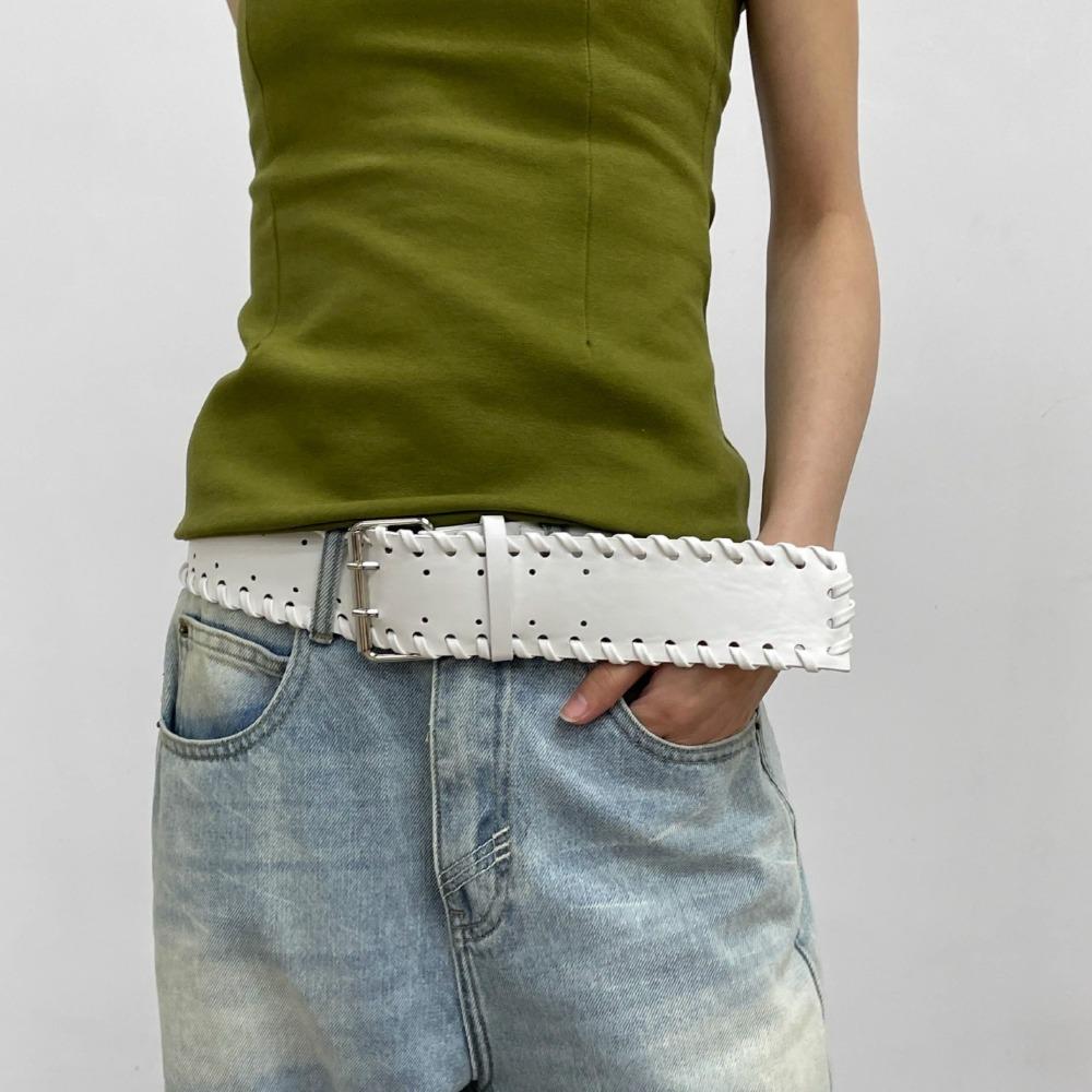 Korean Style PU Leather Waistband Woven Western Cowboy Belt Fashion Women Wide Belt  Spicy Girl