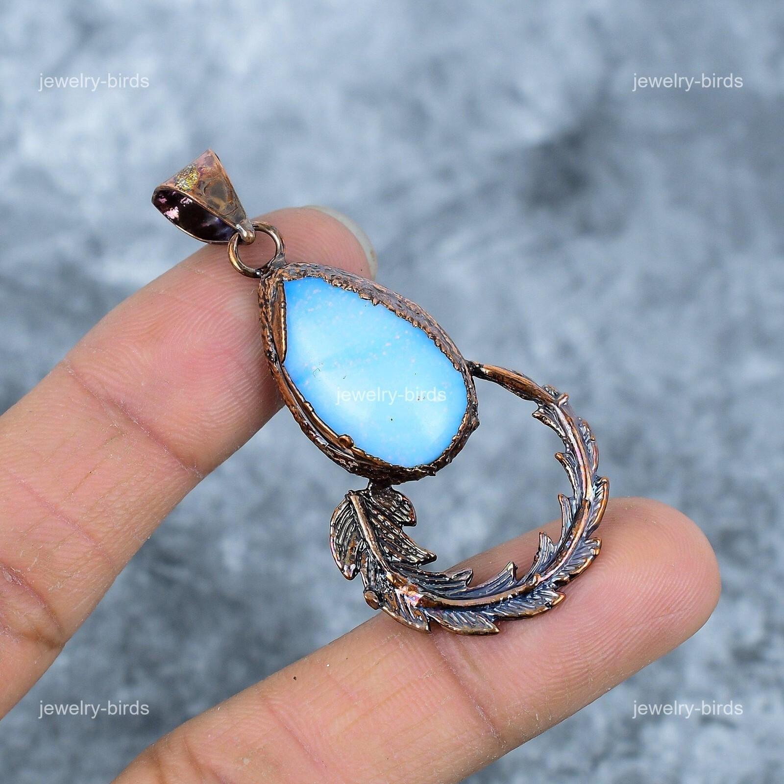 

Pear Amazonite Gemstone Birthday Gift Electroformed Heart Chakra Pendant Copper VP-32