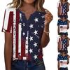 Dámské tričko Potisk Den nezávislosti Knoflíky Krátký rukáv Denní Víkendová Móda Základní Výstřih do V Běžný Top