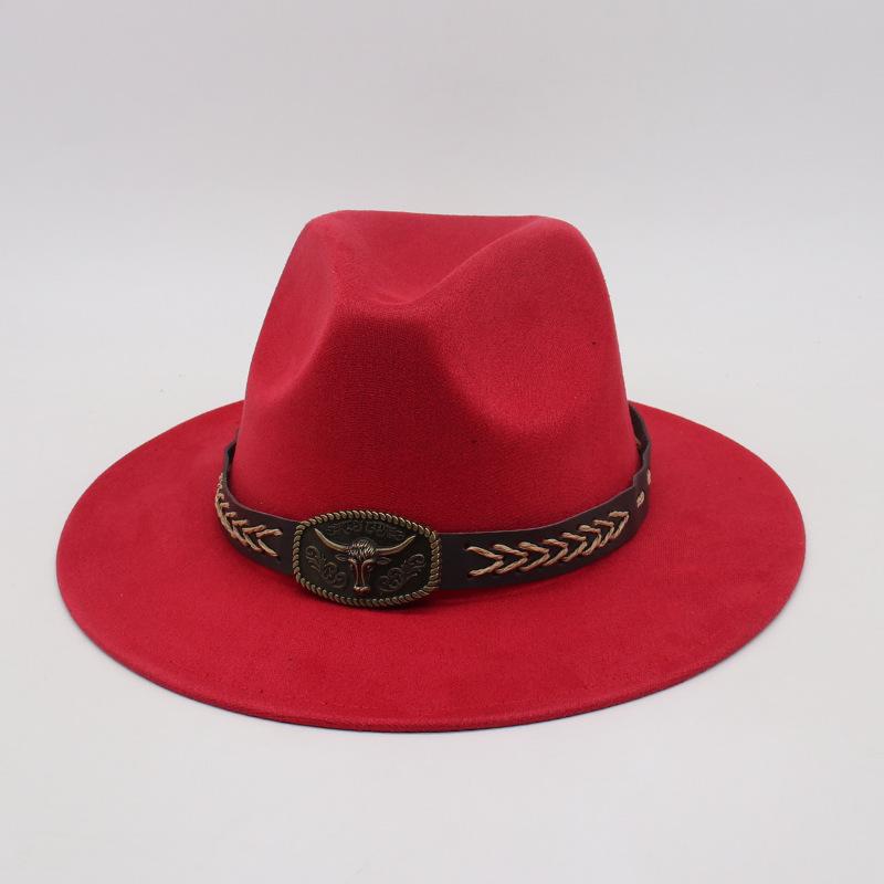 Ethnic Ox Head Wide Brim Concave Shape Women'S Jazz Hat Woolen Fried Street British Style Cowboy Hat