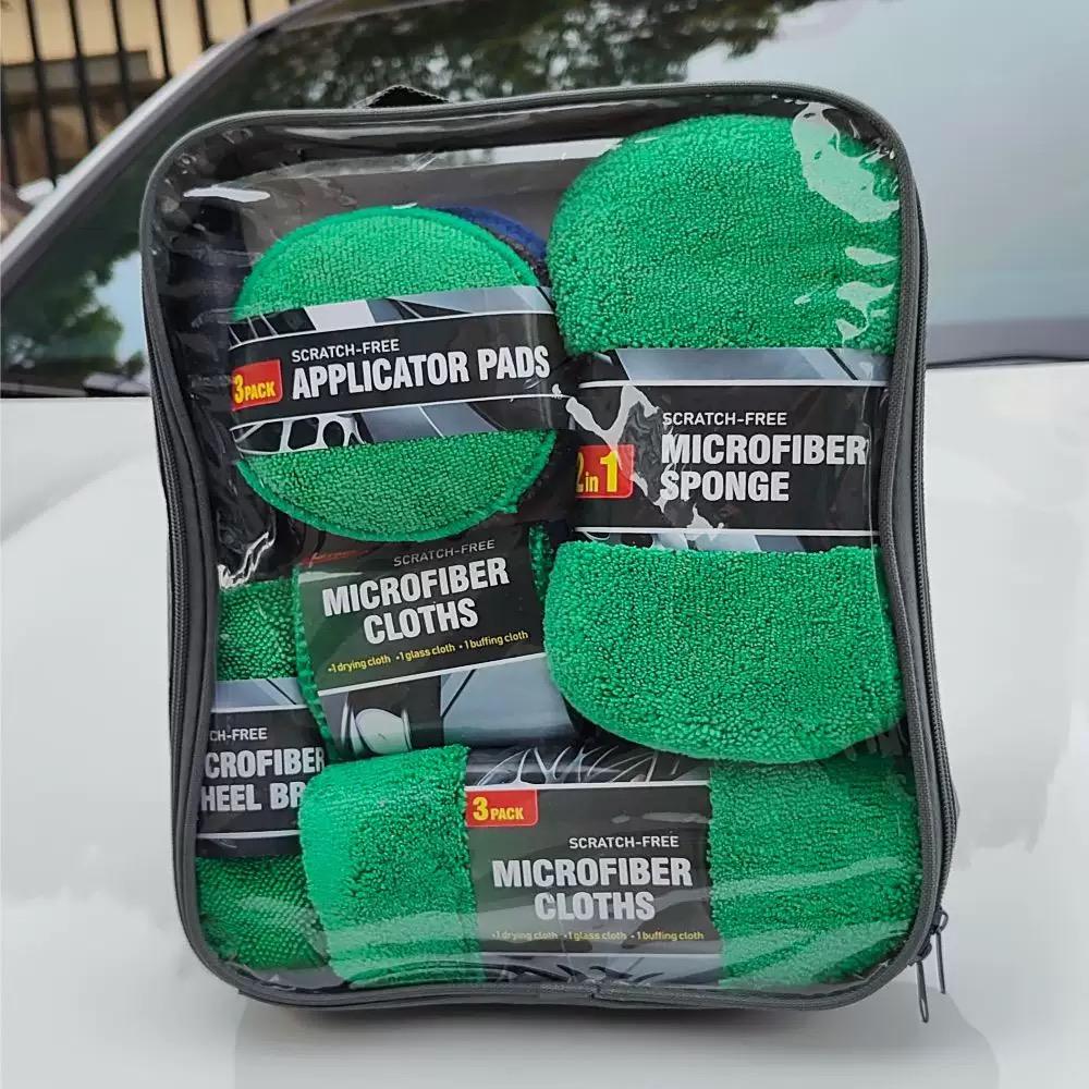 9PCS Car Wash Cleaning Set Premium Microfiber Towel Car Wash Glove Wax Sponge Wheel Brush Complete Car Detailing Tools
