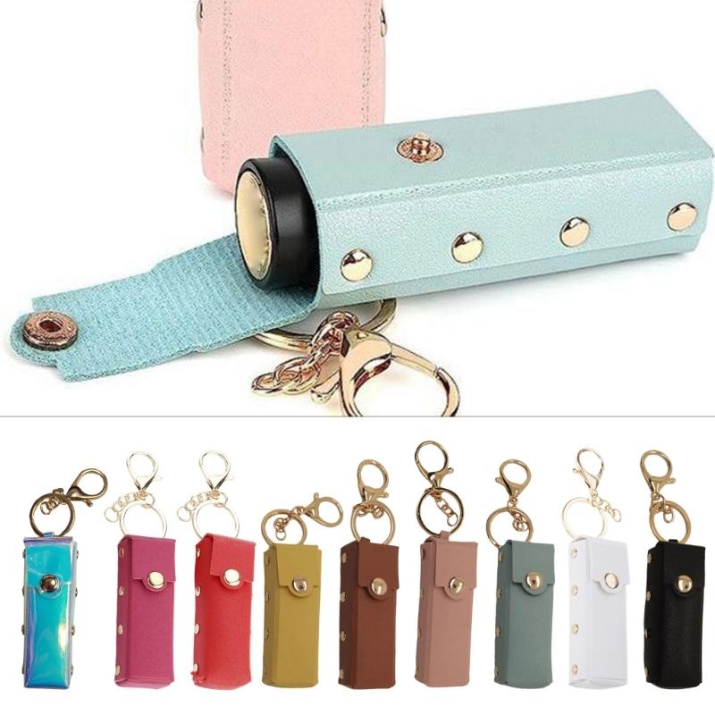 Portable Lipstick Bag Wallet Keychain Mini Storage Bag for Women Solid Color Lipsticks Protective Cover Backpack Decor