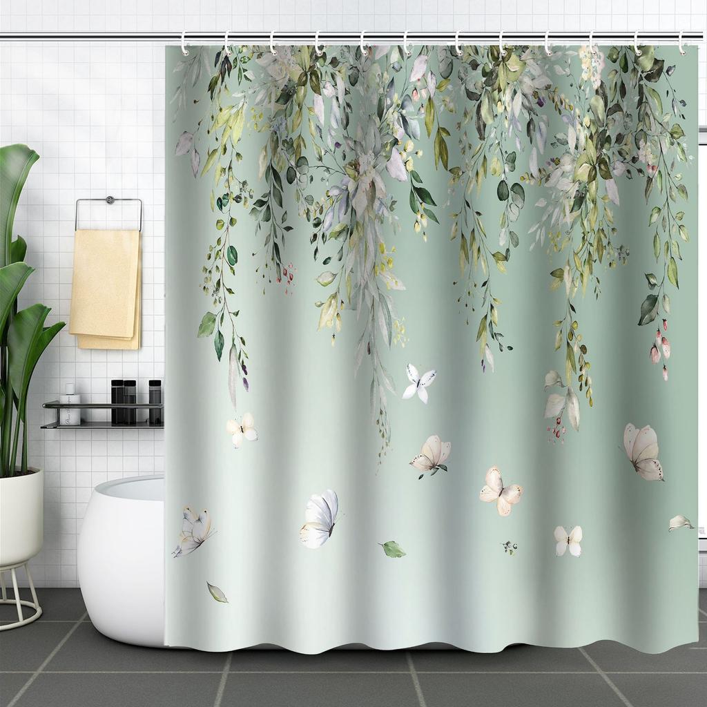 Shower Curtain Waterproof And Mildew-Proof 3D Digital Printing Plant Printing Shower Curtain Child Bathroom Partition Curtain