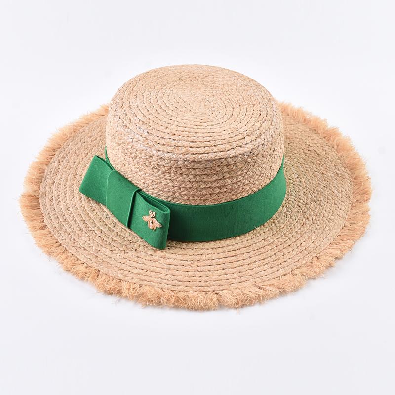Natural Raffia Straw Hats for Women Ribbon Decoration Elegant Ladies Party Dress Hats Summer Travel Beach Sun Hat