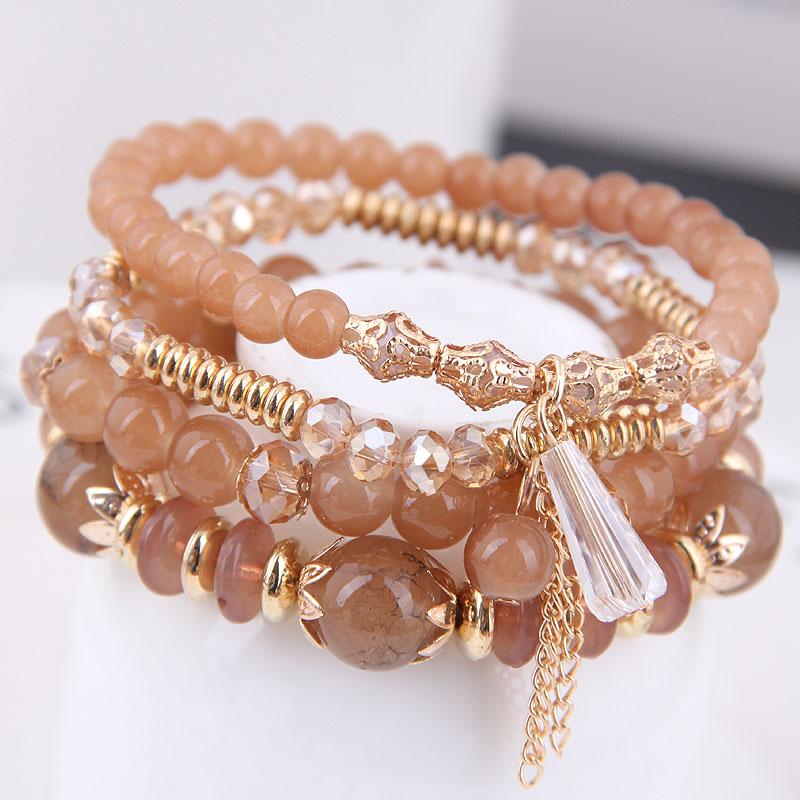 DIEZI Korean Fashion Ethnic Crystal Beads Bracelets for Women Girls Gift Elastic Rope Tassel Wrap Bracelet Pulseira Feminina