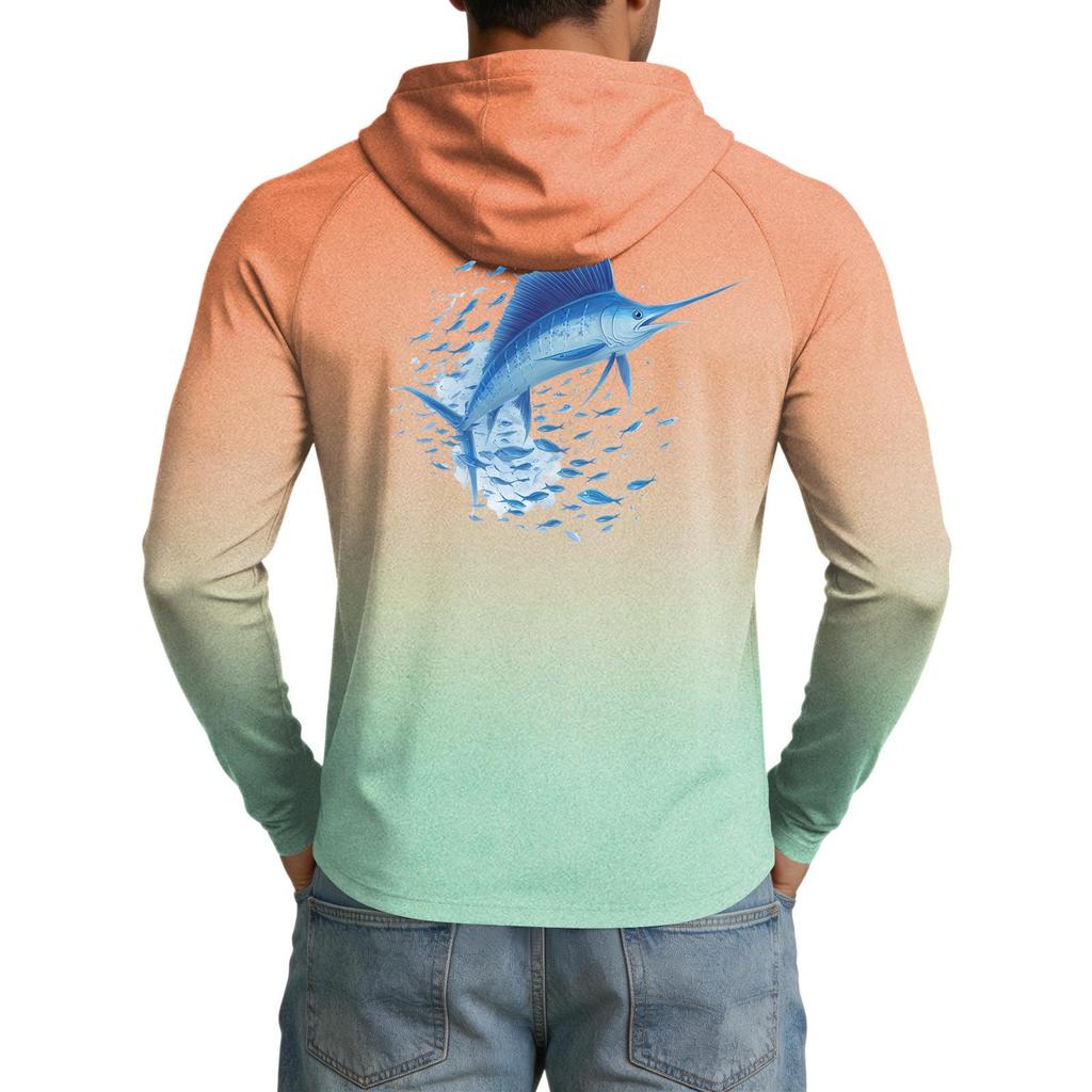 Men's UPF50+ Sun Protection Hoodie Lightweight Stretch Long Sleeve Outdoor Fishing Running Sports Shirt with Hood