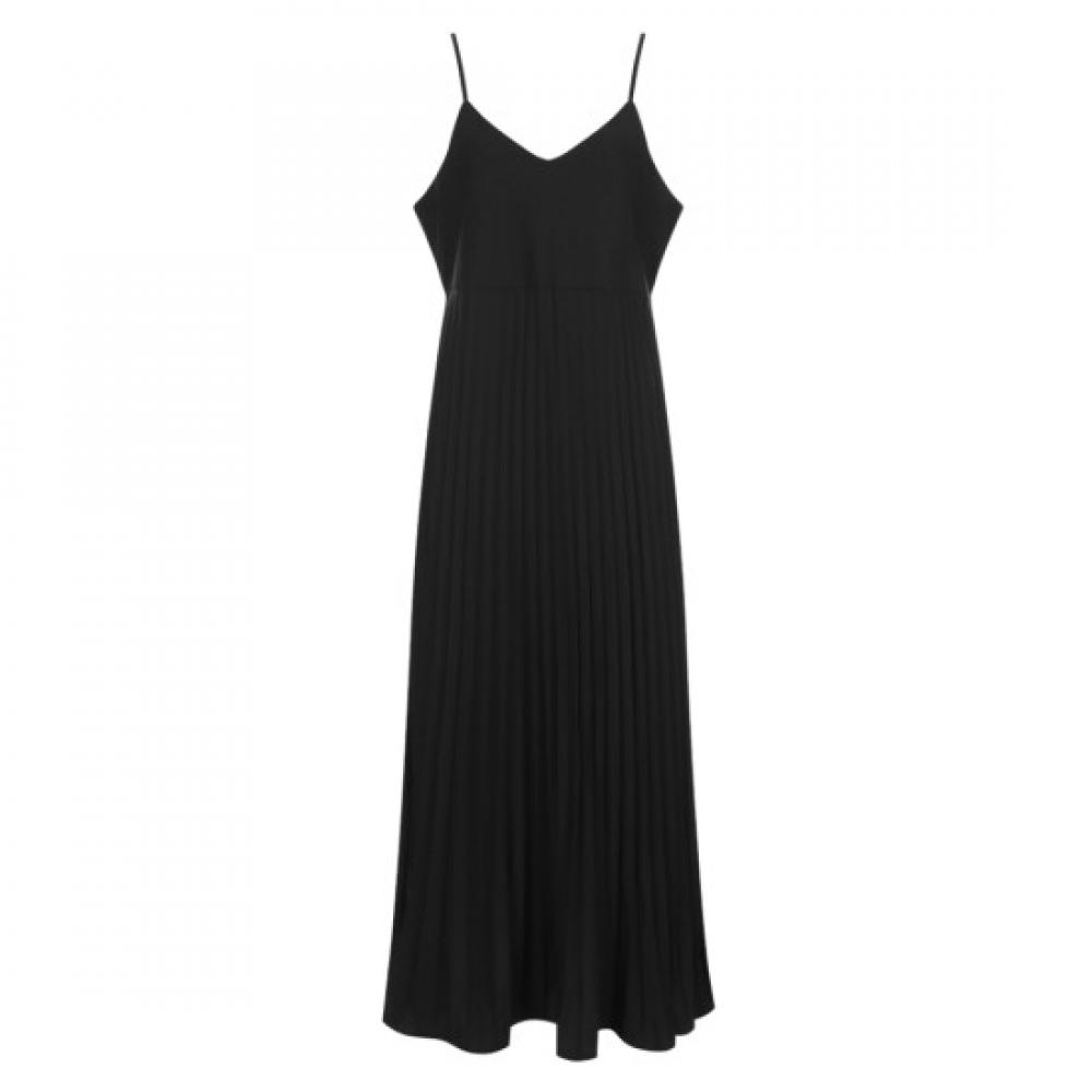 Shop Women Pleated Sleeveless Long Dress Black Ntt Wdr 20586