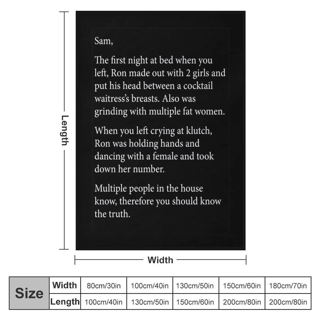 Anonymer Brief an Sammi im Volltext (Jerseyufer) (Dunkler Modus) Überwurfdecke, Babydecke