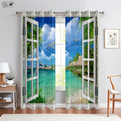 Cortinas Impresas en 3D para Escenario Marítimo Fuera de la Ventana, Adecuadas para Sala de Estar, Dormitorio y Habitación de Invitados Cortinas Decorativas