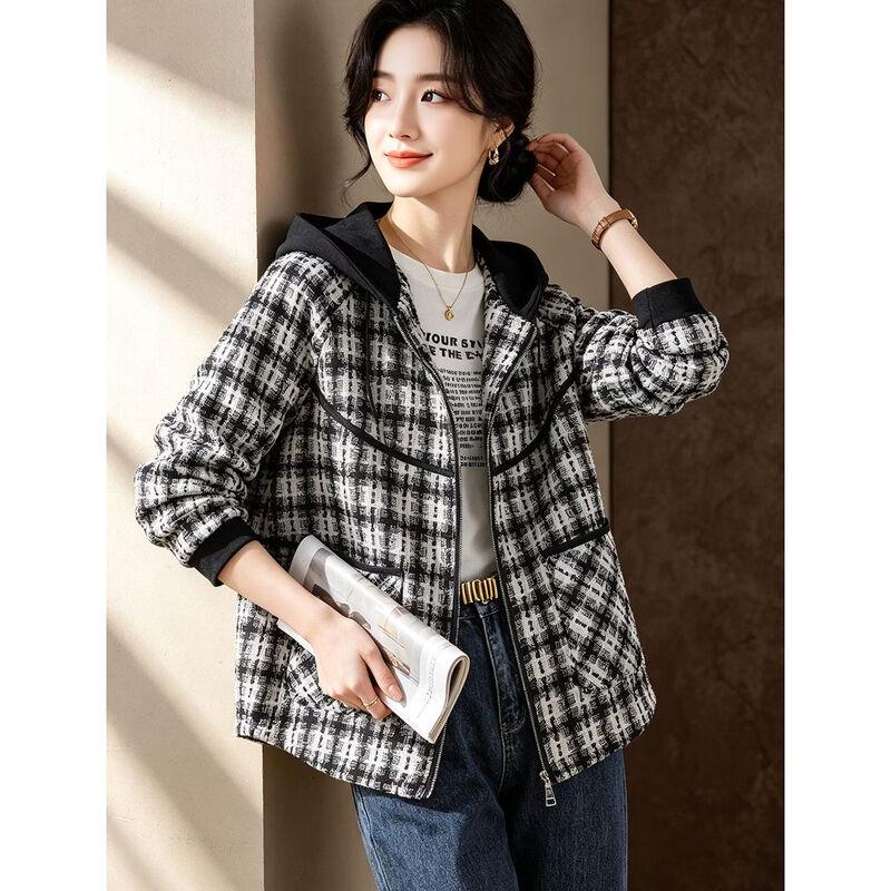 D.F.DEAR Women's Casual Hooded Plaid Jacket