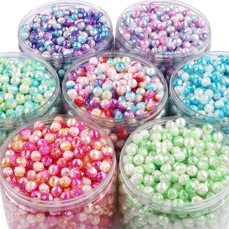 100pcs/bag Color Gradient Rose Beaded DIY Handmade Bracelet Necklace Earrings Jewelry Accessories