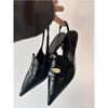 Spot Second Hair! Fashion Versatile New Small Gold Coin Leather Pointed Heel Empty Sandals Women Ol Commuter Shoes Spring