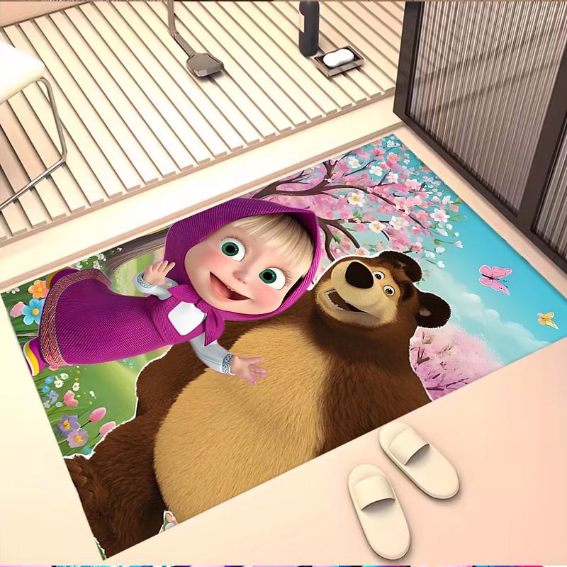Masha and The Bear Print Rug, Washable Floor Carpet, For Entryway Dorm Laundry Room Office Study, Home Decor Birthday Christmas Gift