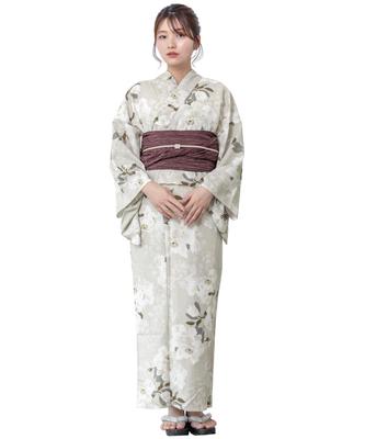 SOUBIEN Ensemble Yukata Floro et Taille Unique Fleurs en Bordeaux Femme 3 Pièces (Yukata, Obi, Geta), Tous, style occidental (ykt10130-obs00330)