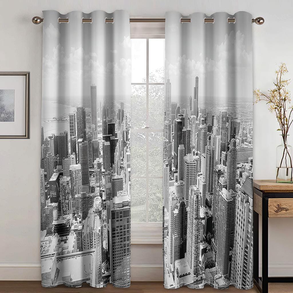 

Шторы на окна с принтом Нью-Йорка, горизонт Нью-Йорка в центре города вечером, небоскребы, фото, занавески на окна для гостиной, спальни 100W130H(CM)40x51in&Grommet Top