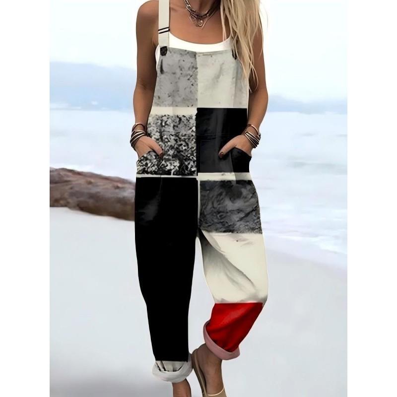 Womens Sleeveless Jumpsuit With Vintage Print Loose Fit Streetwear Style 2026